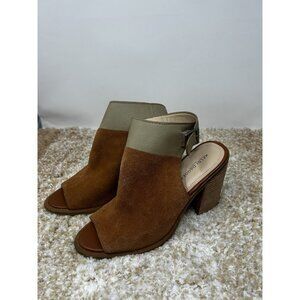 Kelsi Dagger Brooklyn KBD Green & Tan Suede & Leather Chunky Wooden Heels Sz 9.5